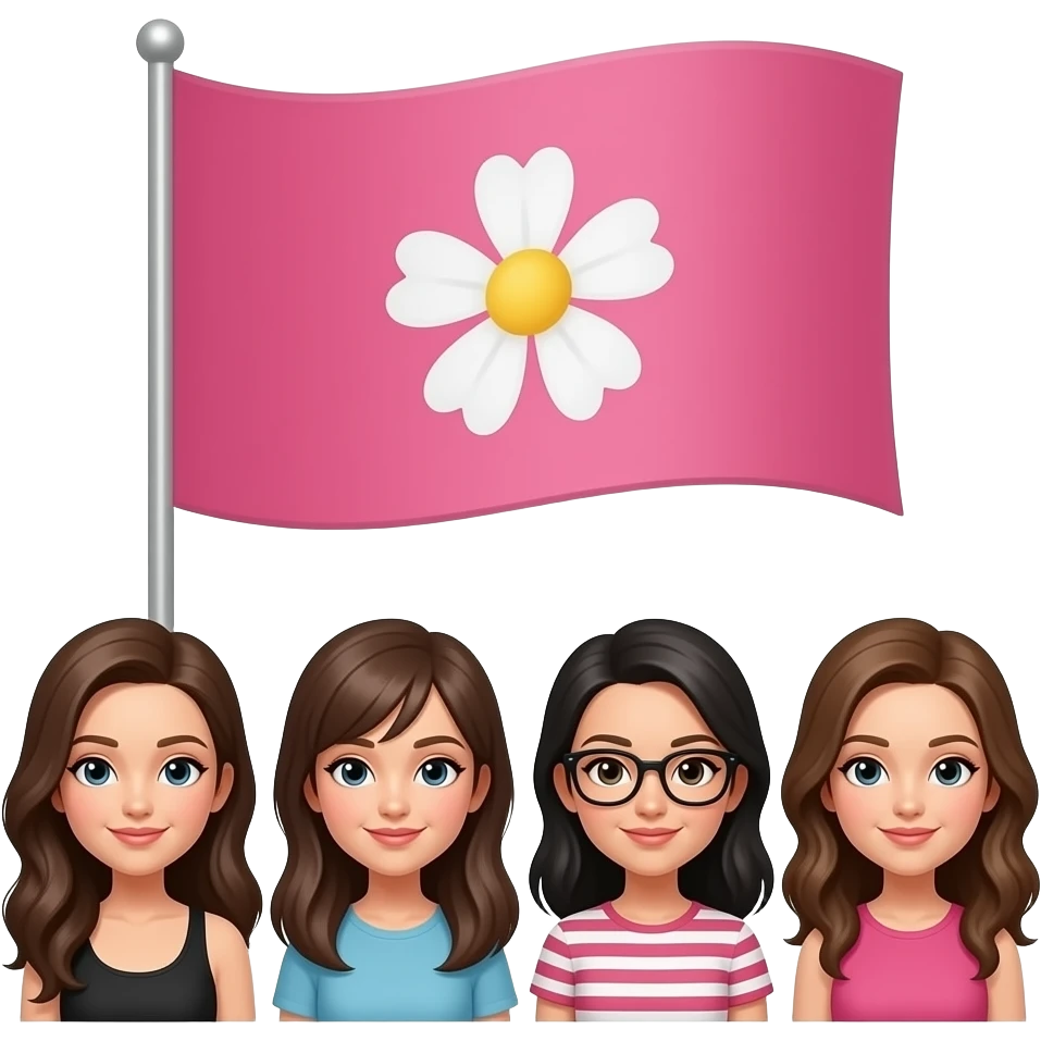 generate a pink flag with a flower on it and a rs3 with 4 girl in it emoji