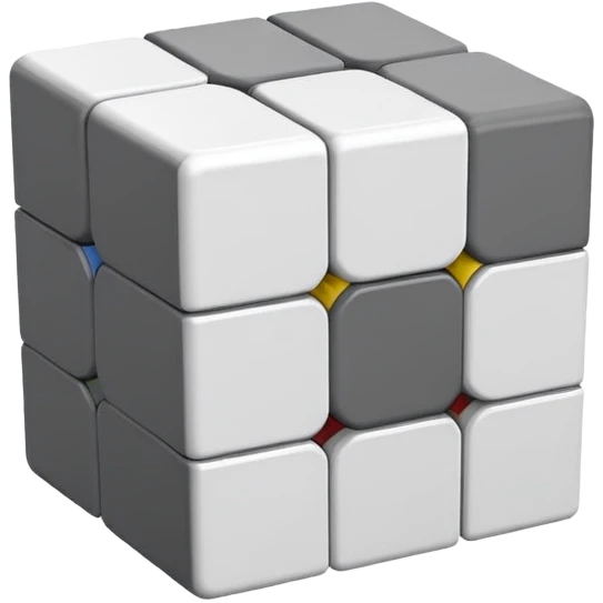 A 3x3 Rubik's Cube in monochromatic grayscale: white, light gray, medium gray, dark gray, black, minimalist iOS emoji style emoji