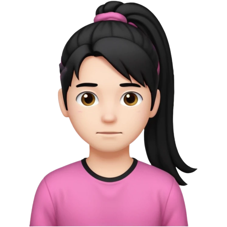 An emoji of a soft boy with black long hair in a poney tale in pink clothes emoji