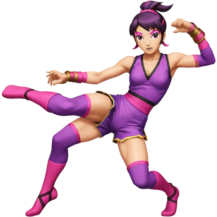 Juri from Street Fighter 6, performing a kick, vibrant colors, energetic emoji