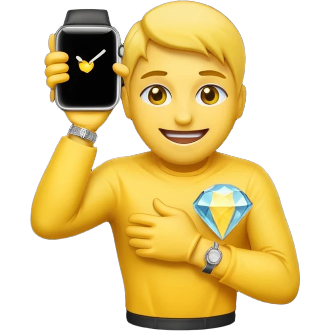 iPhone style emoji with yellow skin doing the bust down meme (diamond grill and watch) emoji