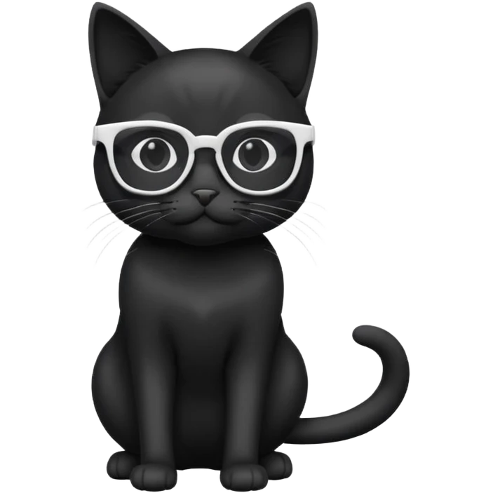 black cat full body wearing white glasses with square modern frames emoji