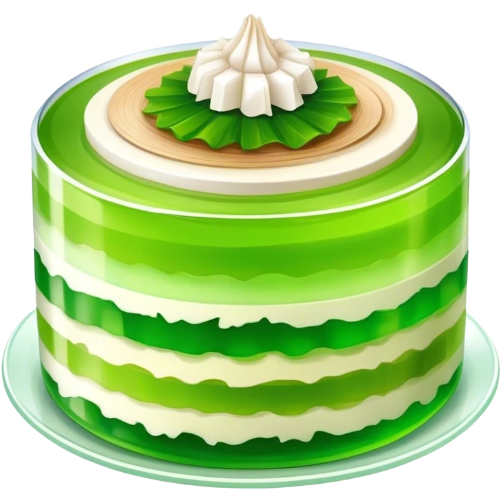 Coconut Pandan Jelly Cinematic Realistic Coconut Pandan Jelly Dessert Emoji, depicted as a layered jelly with distinct strata of coconut and pandan flavors, rendered with delicate textures and vibrant, tropical lighting. emoji