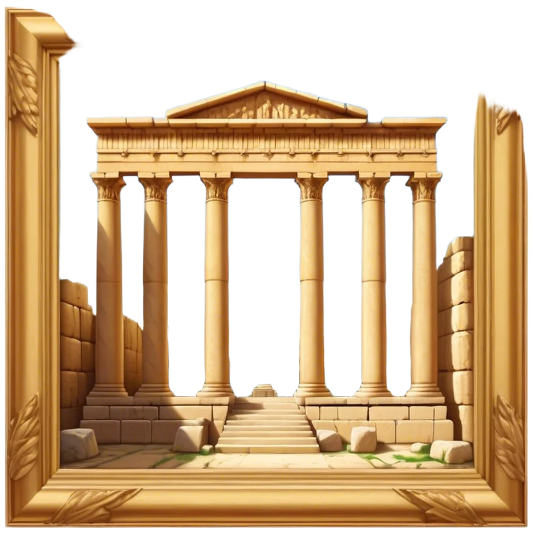 Baalbek temple – Cinematic Realistic Baalbek Temple, depicted as an ancient Roman temple complex with towering columns and intricately carved stone details, bathed in golden sunlight and dramatic shadows that evoke timeless historical grandeur. emoji