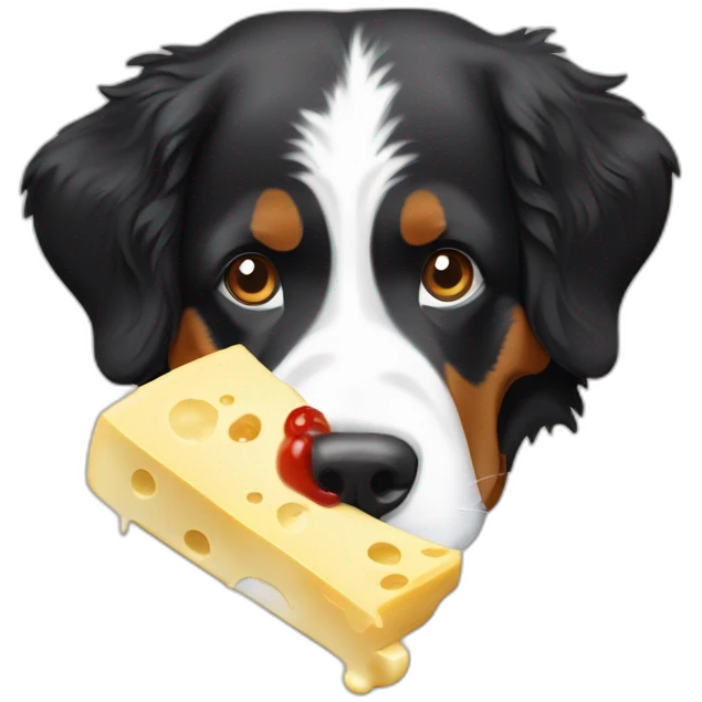 Bernese mountain dog eating fondue swiss cheese emoji