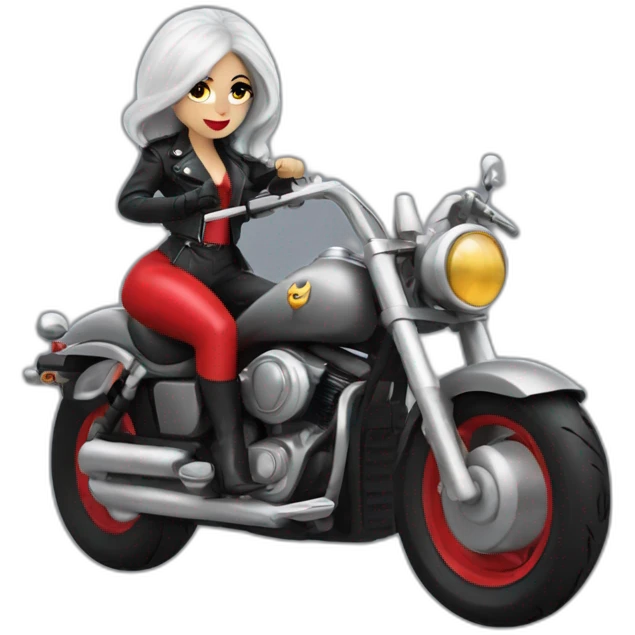 Lady Gaga grey face with red lips in a motorcycle  emoji