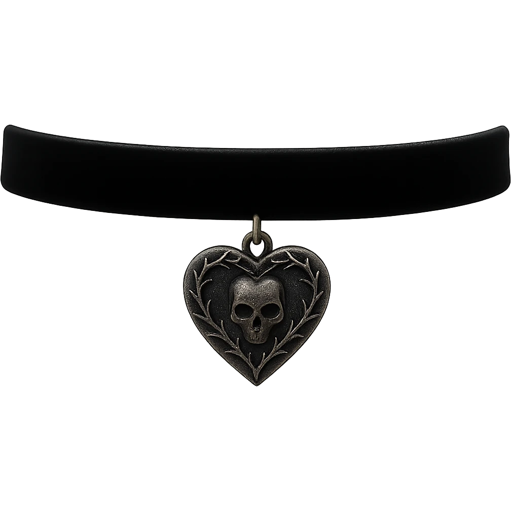 Add a heart-shaped pendant to the black goth choker, keeping the gothic style. Remove the background. emoji