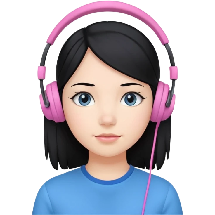 girl with black  hair, blue shirt and pink headset emoji