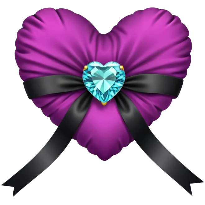 "A heart-shaped velvet cushion tied with a silky black ribbon and adorned with a sparkling gem centerpiece."
 emoji