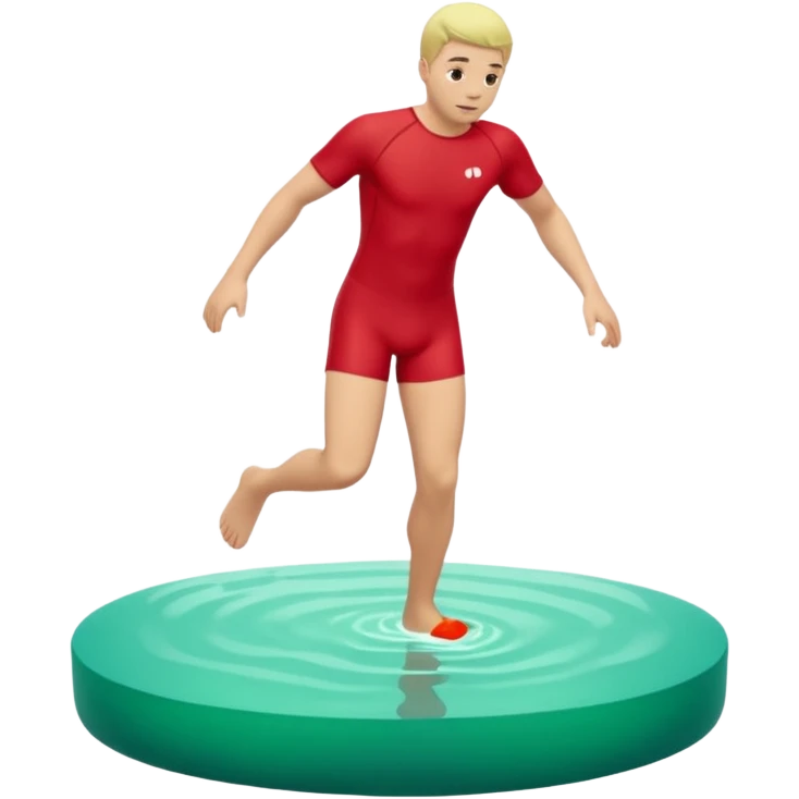 Create a minimalistic 3D emoji-style icon in a modern iPhone-like emoji aesthetic. Glossy rounded 3D surfaces, soft reflections, white background. Theme: Ice bathing in a natural pool. Show a simplified natural pool with green-tinted water and a stylized neutral figure stepping into the cold water. emoji