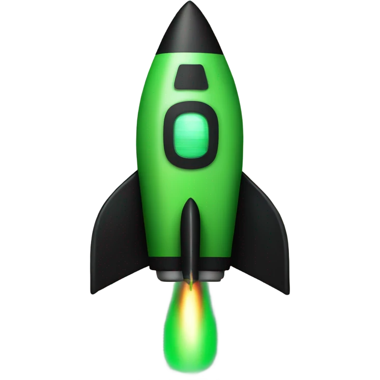 green and black rocket ship with green fire emoji