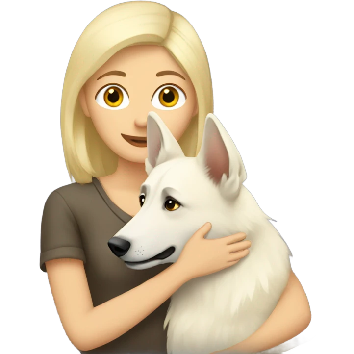 blonde girl hugs white shepherd emoji