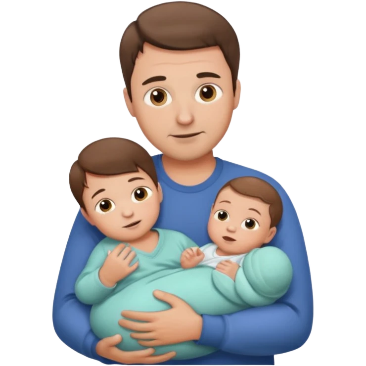dad with short brown hair and fair skin with newborn baby holding emoji