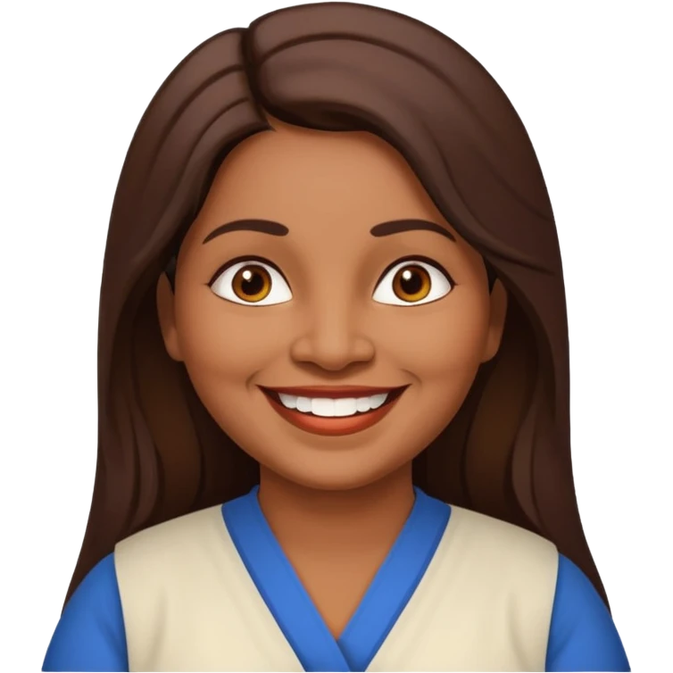 50 yr old chubby Sri Lankan woman, dark skin, straight brown hair, big smile, white teeth, european clothes, longer hair emoji