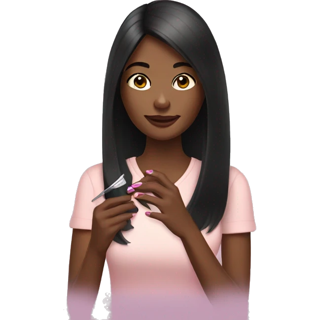 A dark-haired woman is doing a manicure emoji