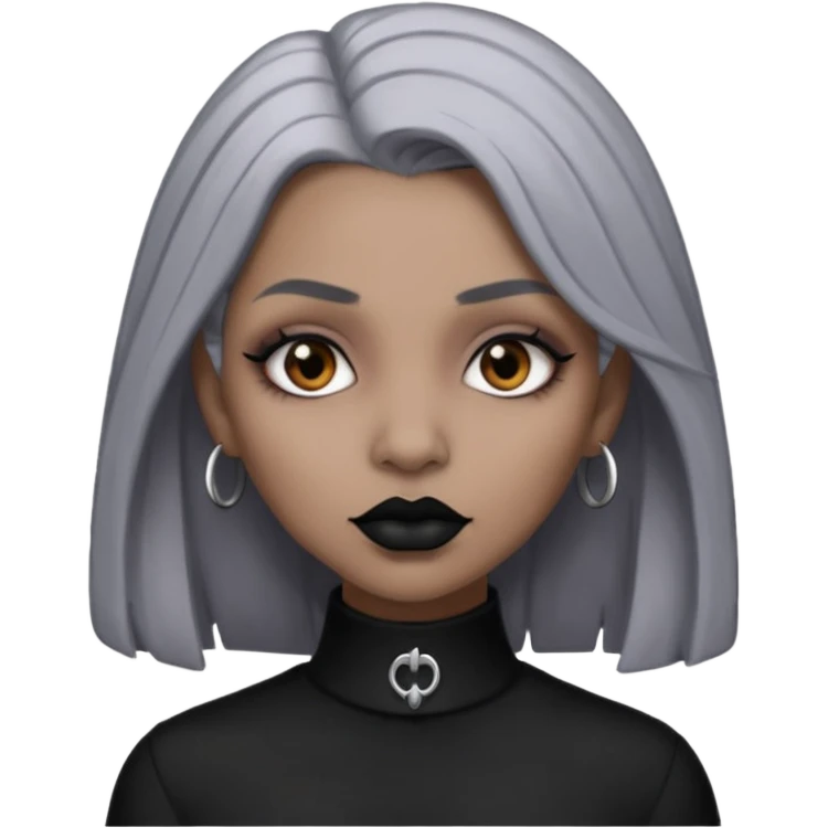 Light cool brown skin grey hair black lips goth girl emoji