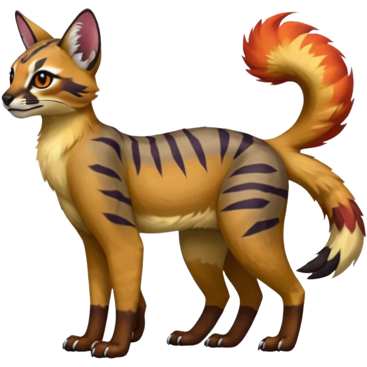 Realistic Colorful pale fruity glorious exotic neon vibrant zigzagged fantasy-caracal-civet-genet-sergal-vernid-Gryphon-Cacomistle-Trico-oncilla-animal-Fakémon-hybrid-fursona (full body), facial markings, (realism style) emoji