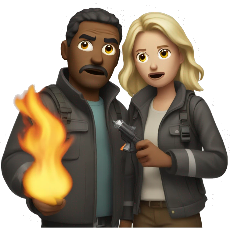 2 people disgusted with a flamethrower in their hand emoji