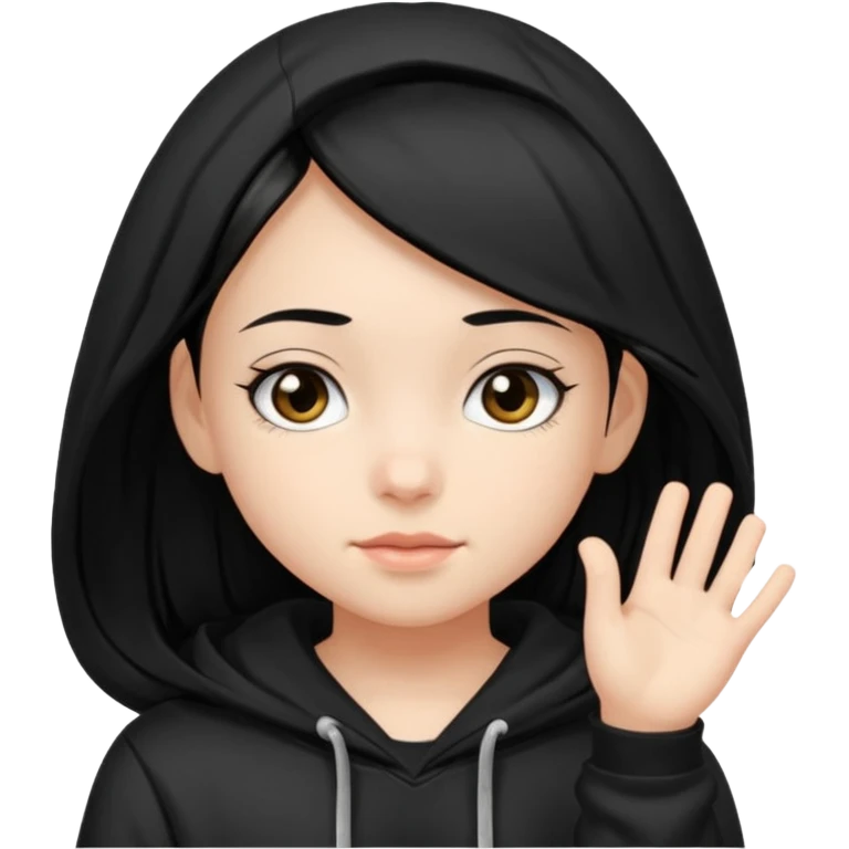 후드티 입은 초딩여자 아이. 검은색 후드티와 검은 머리.  emoji