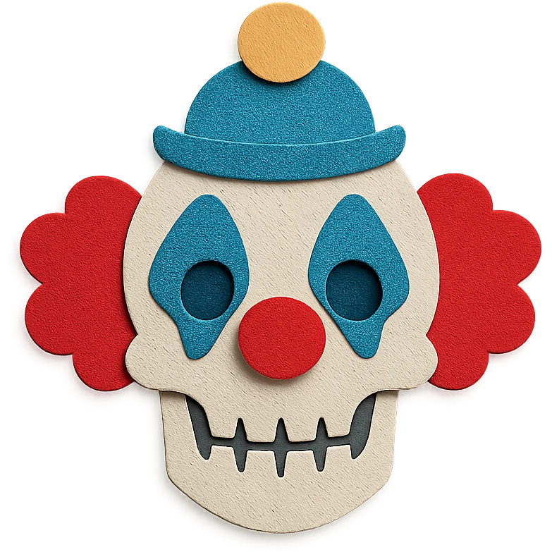 paper craft style skull with clown makeup emoji