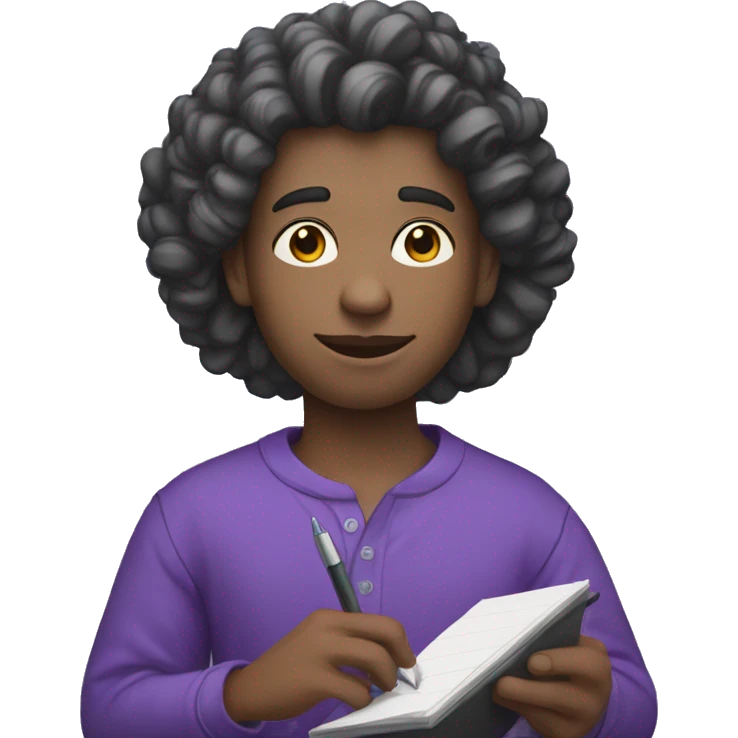 a person using a notebook. that has curlers and wears clothes with purple tones. that he is light skinned and that he is a young man emoji