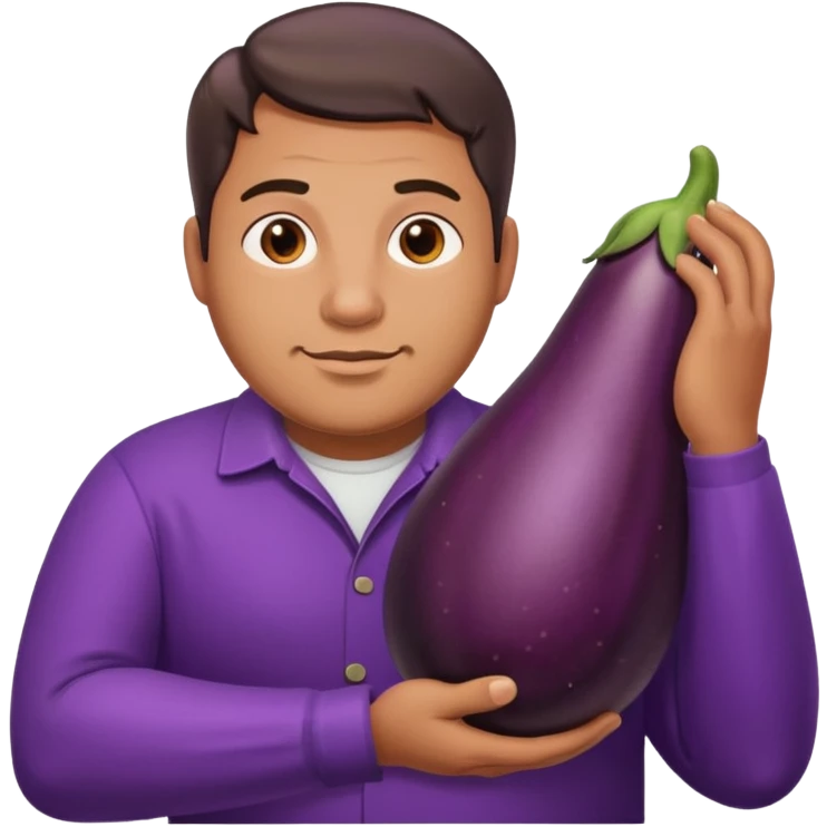 large man with his hand on a eggplant  emoji