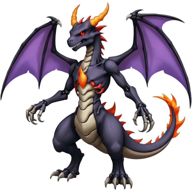 Shiny Horned Badass Edgy Dark Evil Spectral Dusky Spooky Skeletal Cool Hot Stylish Handsome Duskull-Darkrai-Charizard-Genesect-Fakémon-fusion (full body) emoji