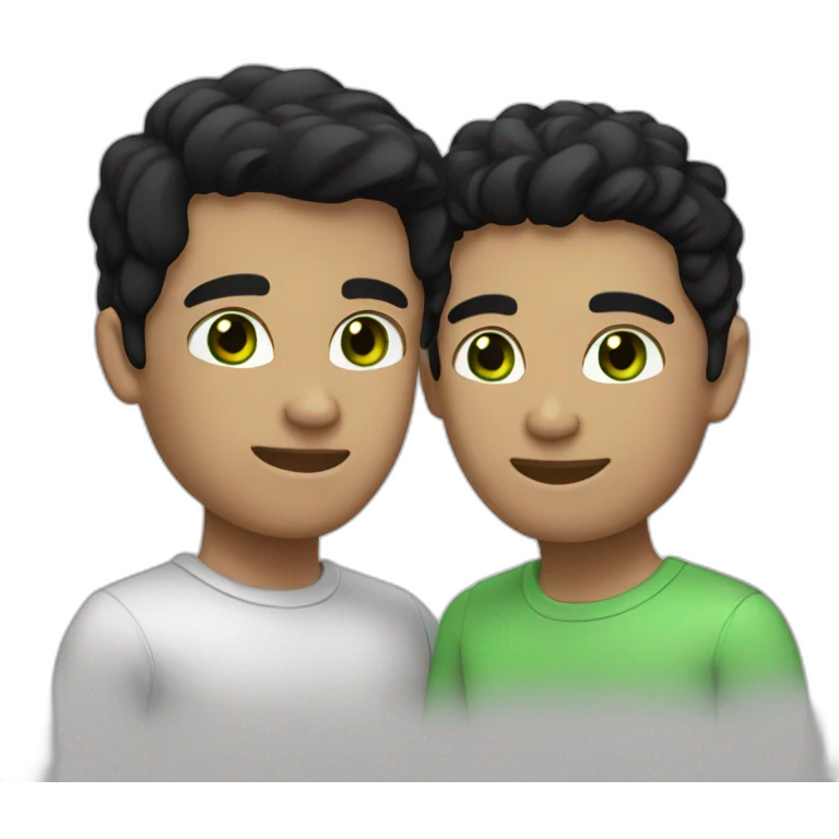 Gay couple, white with black hair and green eyes, black woth black hair and black eyes emoji