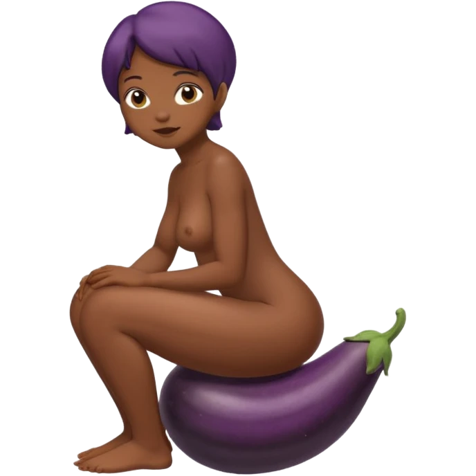 A naked black female squatting on an eggplant  emoji