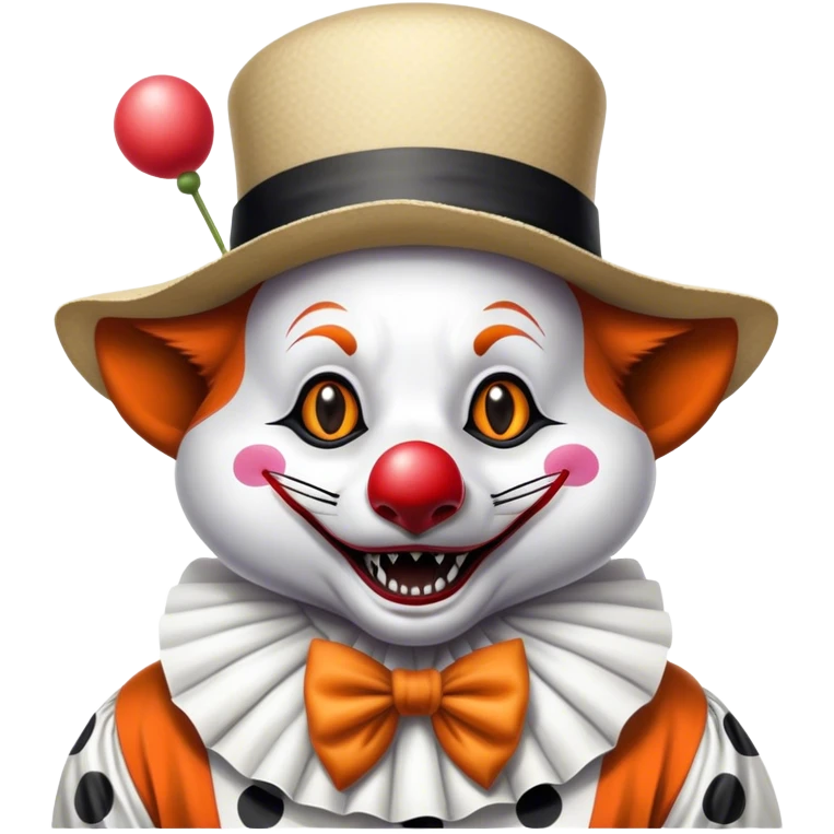Renard zèbré noir et blanc tirant la langue avec un chapeau de clown sur la tête emoji