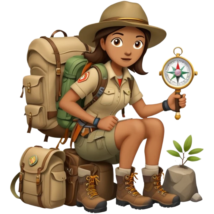 Female wilderness explorer with compass and map, Melissa Backwoods emoji