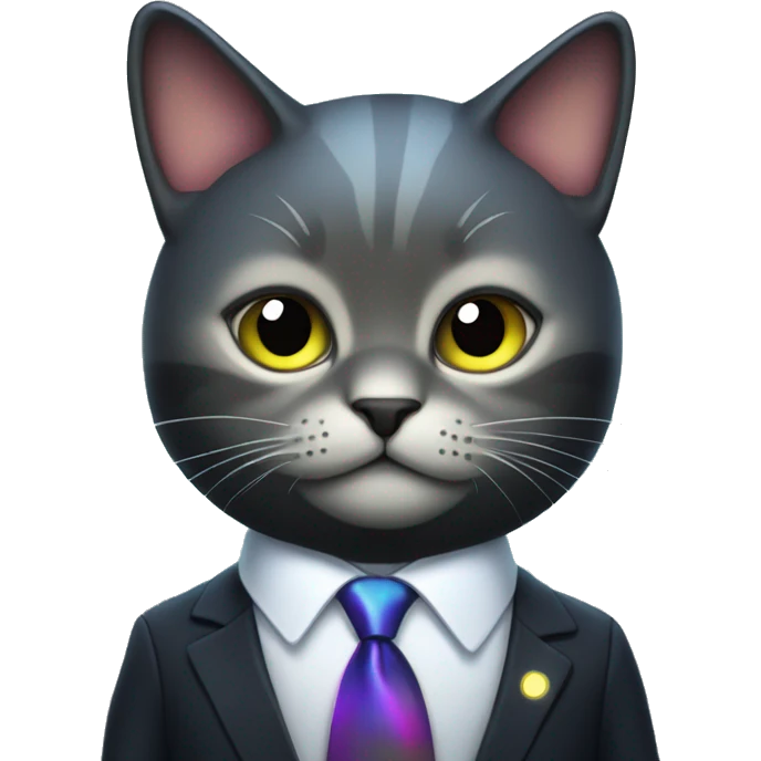 Cat wearing Dark iridescent business suit glowing emoji