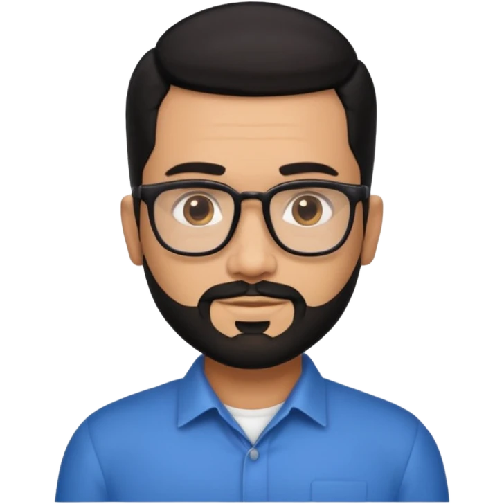 Attractive Hispanic TV host in his mid to late 40s with light brown skin, short straight black hair slicked back with fade on sides, heart handsome face with strong jawline, friendly approachable expression, black beard, wearing glasses emoji