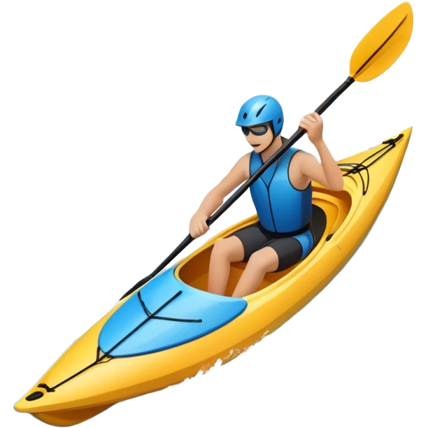 An icon showing a close-up of a kayak gliding over rippling water, with a double-bladed paddle in motion and splashes around. The sleek shape of the boat and dynamic strokes highlight the speed and precision of kayaking. Transparent background emphasizes the energy of the sport. emoji