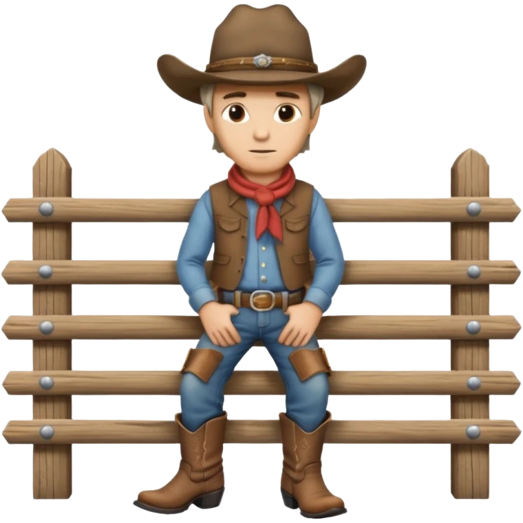 A calm cowboy leaning on a fence, dusty boots, hat tipped forward.
 emoji