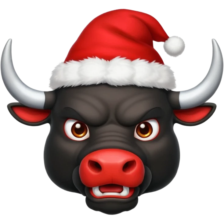 black angry powerful with red New Year's hat with white horns bull emoji emoji