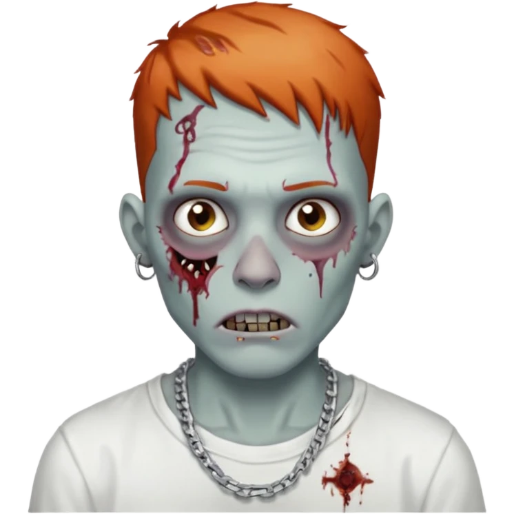 Zombie with freckles white shirt low taper fade haircut silver chain Cuban style emoji