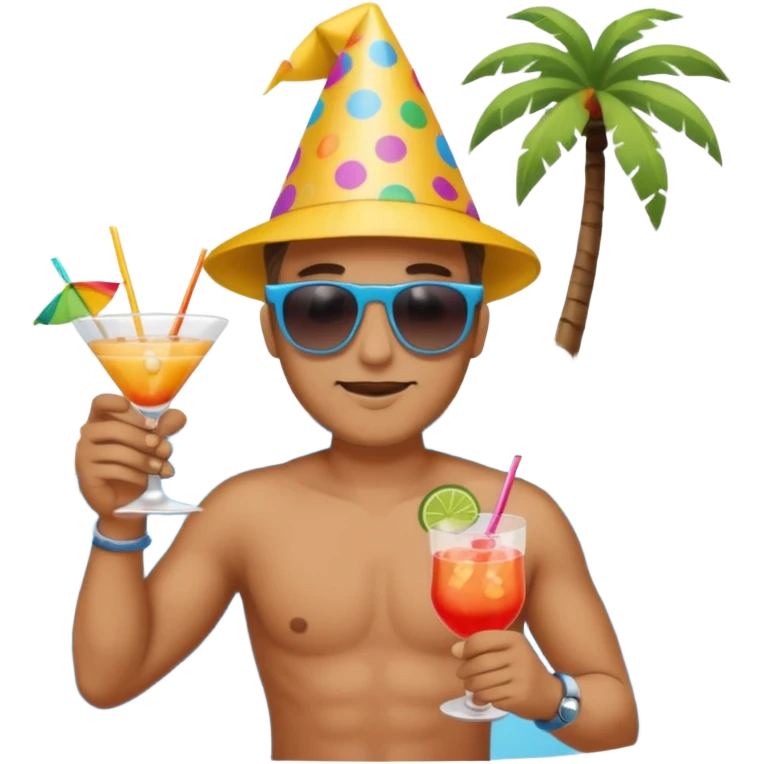 Male pool party with cocktails head emoji