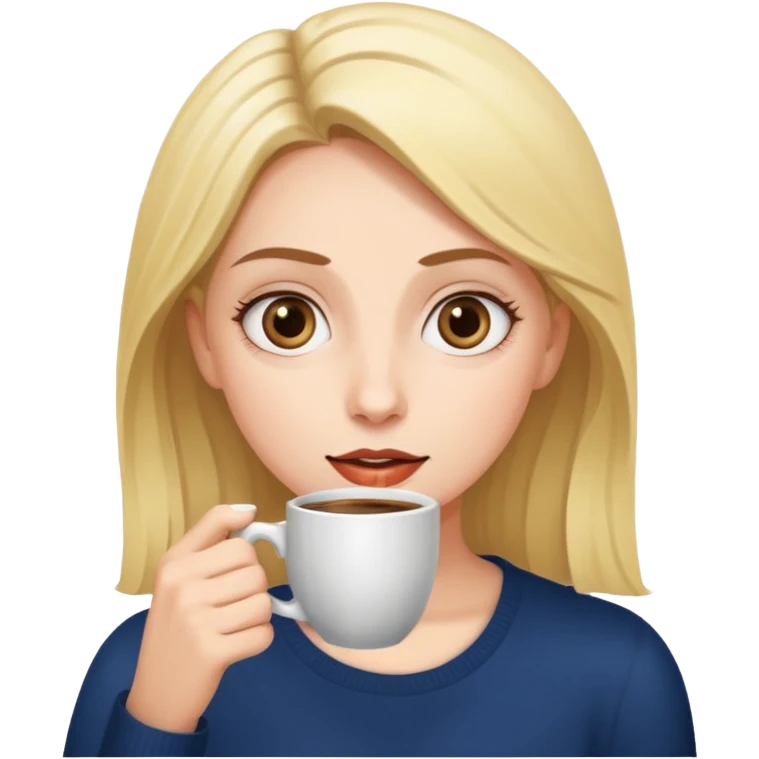 Woman drinking coffee and The edges of the eyes are wide open in the morning emoji