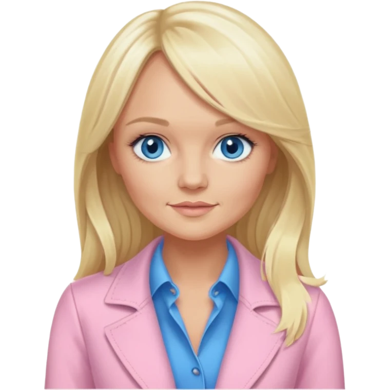 Emma Bunton with blonde long hair, blue eyes, light pink outfit emoji