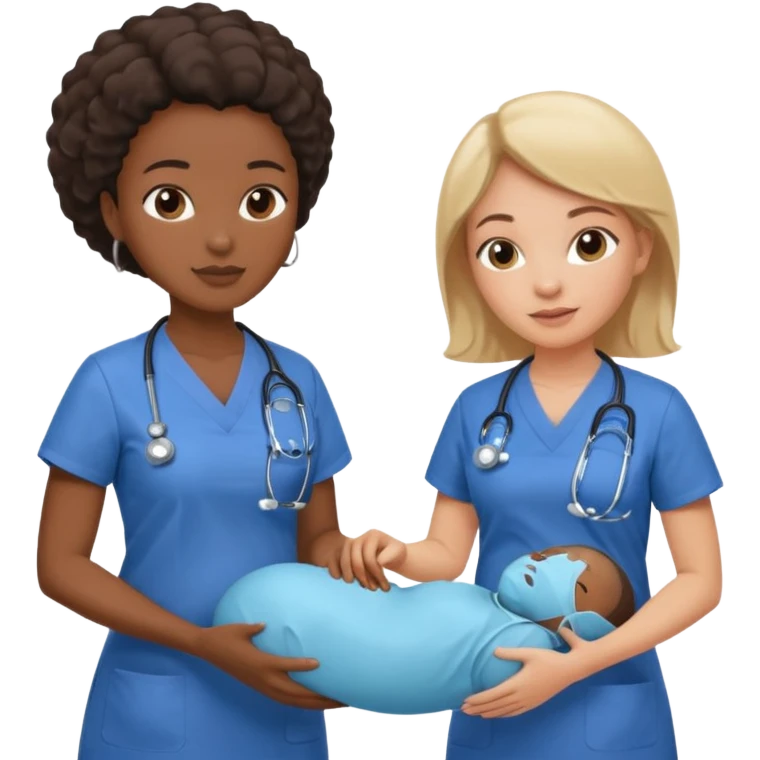 black female doctor and caucasian ultrasound technician without white coat performing a fetal ultrasound  emoji