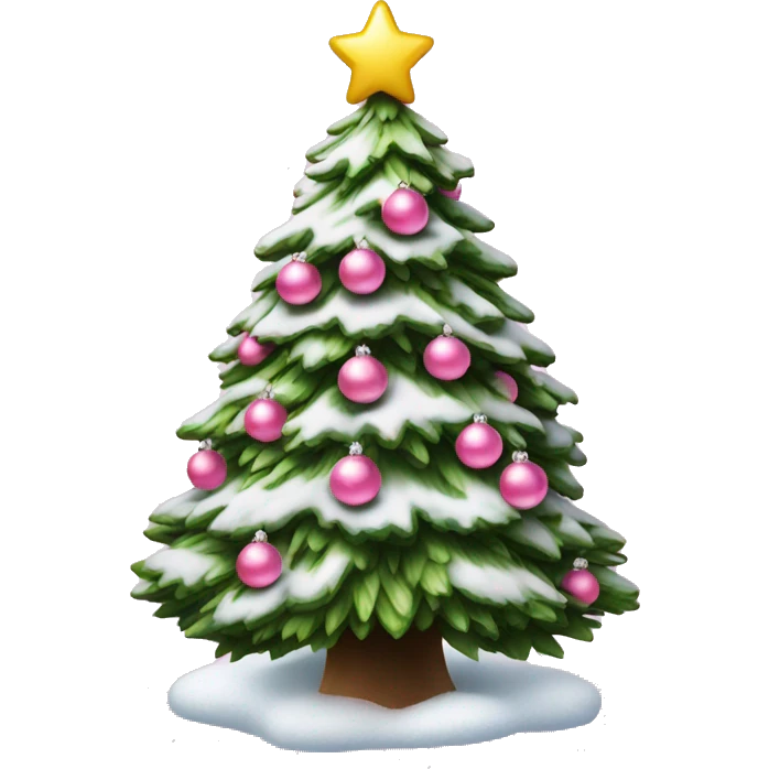 Christmas tree with snow on it and pink ordainments  emoji