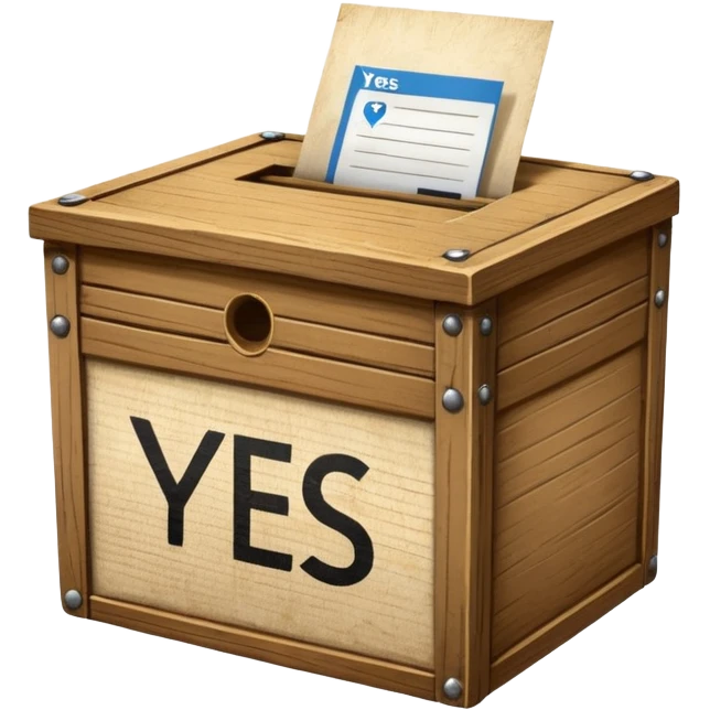 Vote box with "yes but" aber' written on the front and paper entering the top slot emoji
