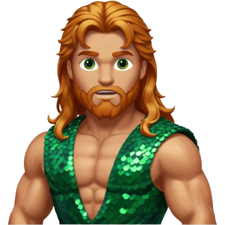 Hercules, God of Heroes from Gods and Goddesses with long reddish blonde hair, bronze and green sequin outfit emoji