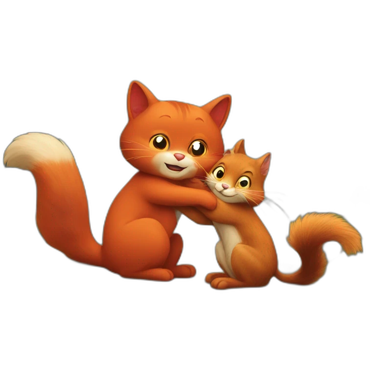 red cat and red squirrel hug emoji