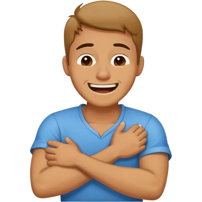 Man crossing arms holding his neck laughing and crying  emoji