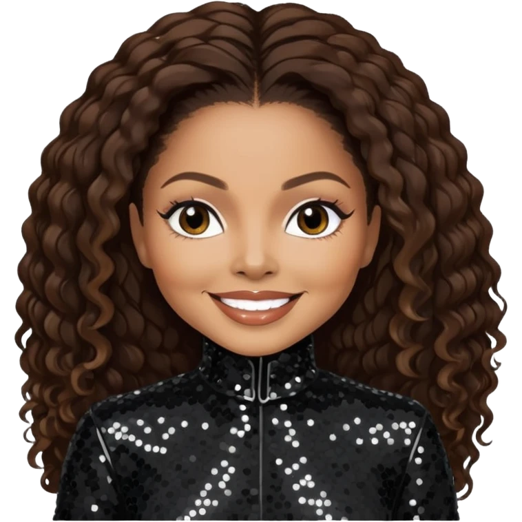 Janet Jackson with dark brown hair, black sequin outfit emoji