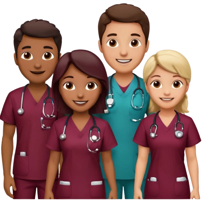 Create Happy & celebrating team faces for a hospital with a newborn saved with dress color as dark maroom emoji
