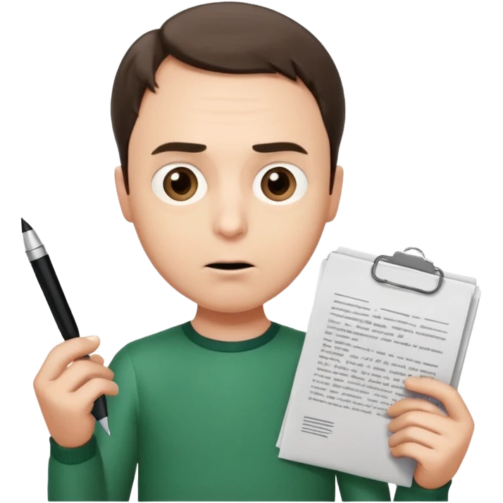 эмоджи  Шелдон (Теория большого взрыва) смотрит на  документы (листы А4) и удивляется emoji