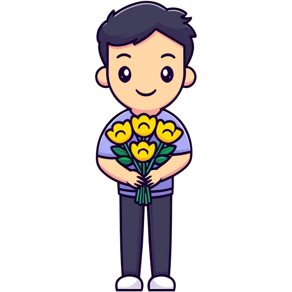 Cute boyfriend holding flowers and smiling emoji